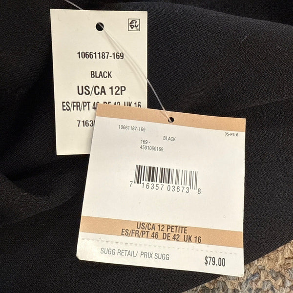 Kasper Womens Black Cropped Pants Side Zipper Closure Slim Fit Size 12P- New