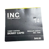 I.N.C. Womens Navy Cropped Pull-On Capri Pants With Tummy Control Size 14