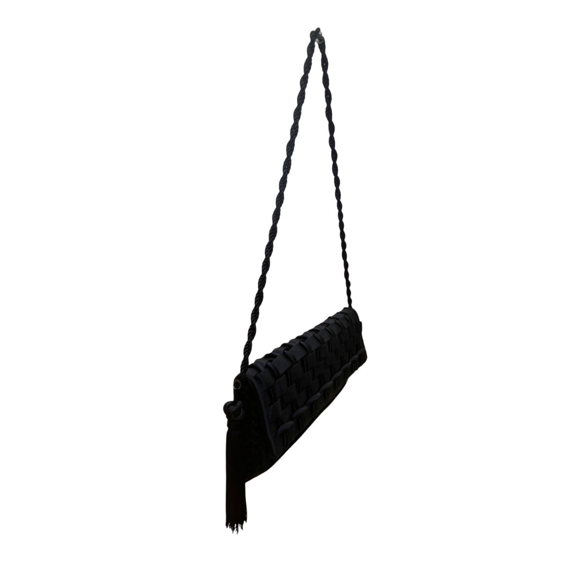 Sondra Roberts Women’s Dark Blue Woven With Tassel Braided Handle Shoulder Bag
