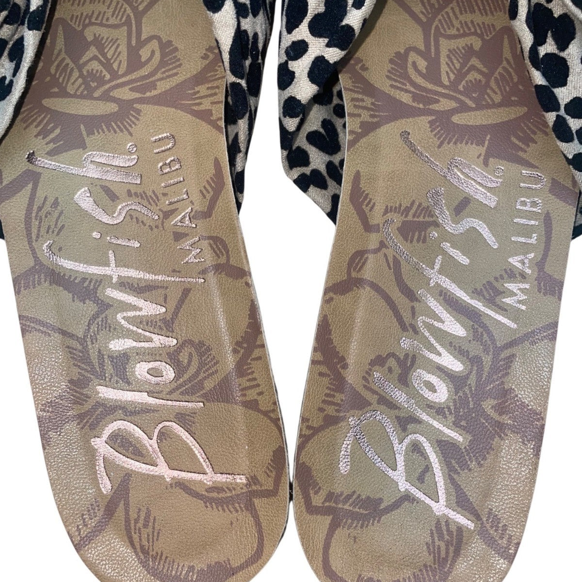 Blowfish Women’s Black & White Leopard Print Bow Detail Slide Sandals 7.5