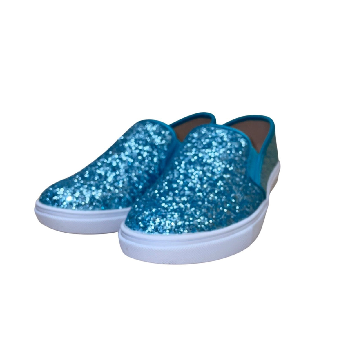 Fever Sole Women’s Blue Glitter Back Heart Accent Slip-On Casual Shoes Size 7