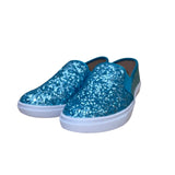 Fever Sole Women’s Blue Glitter Back Heart Accent Slip-On Casual Shoes Size 7