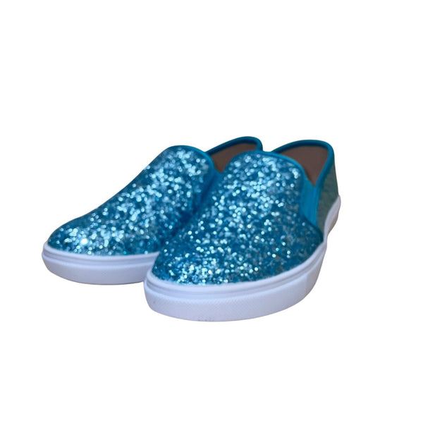 Fever Sole Women’s Blue Glitter Back Heart Accent Slip-On Casual Shoes Size 7