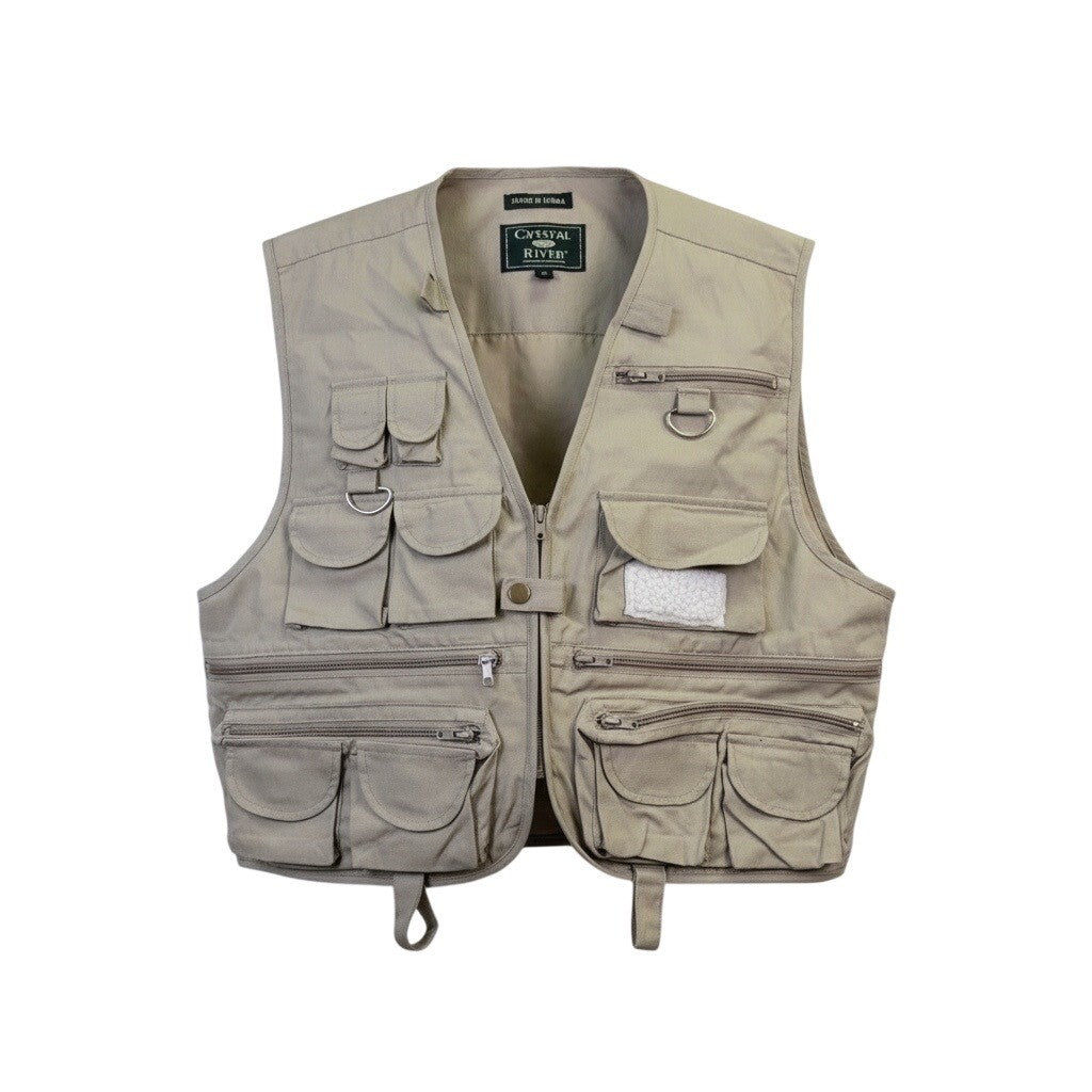 Crystal River Mens Beige Utility Fishing Vest Multi-Pocket Durable Design Sz M