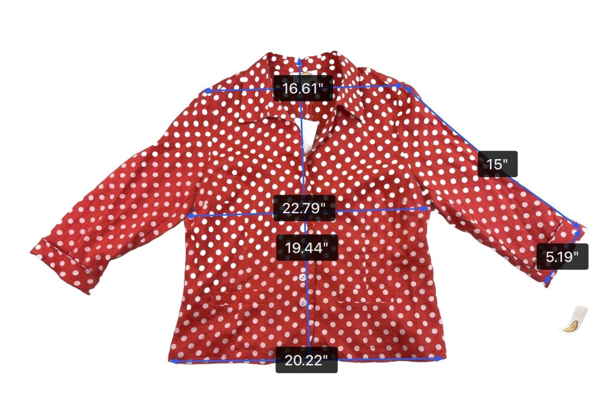 Talbots Womens Red & White Button-Up Polka Dot Blouse Lightweight Shirt Size 16