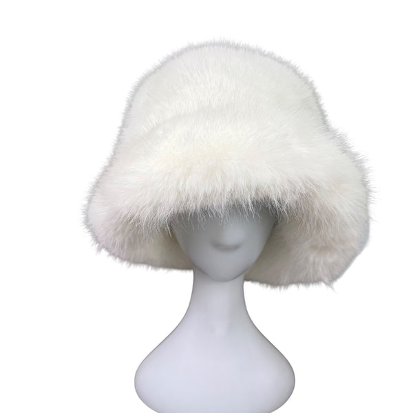 Faux Fur Womens White Bucket Hat Soft Winter Warm Lined Stylish Snow Cap OS