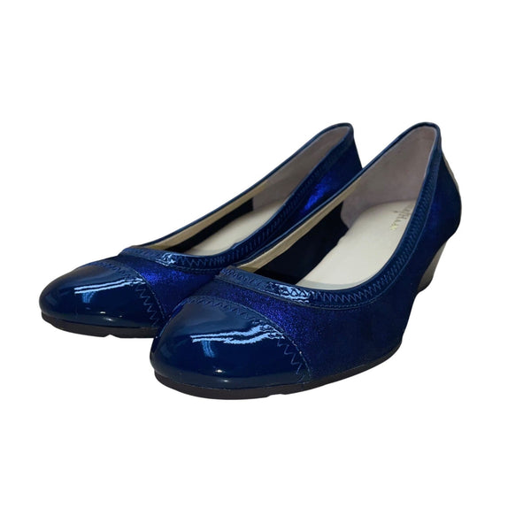 Cole Haan Women’s Cobalt Blue Sparkle & Patent Leather Milly Wedge Shoes Size 6B