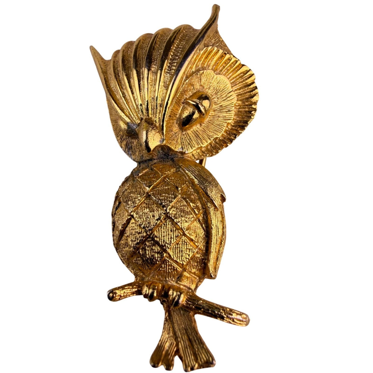 Vintage Gold Tone Owl Brooch Pin Bird-Inspired Costume Jewelry