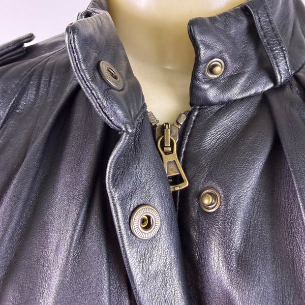 Theory Womens Black Leather Jacket Small Italy Epaulet Bomber Style Zip Closure