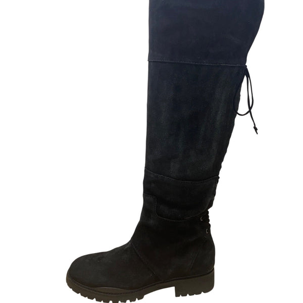 Nine West Women’s Black Suede Lug Sole Lace-Up Knee-High Mavira Boots Size 10M