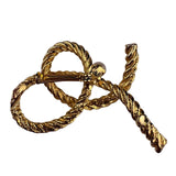 Vintage Gold Tone Womens Brooch Faux Pearl Textured Twisted Rope Design