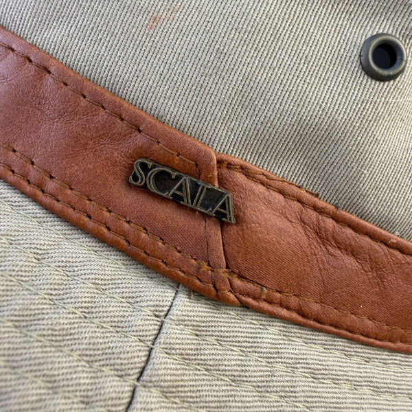 Scala Mens Beige Canvas Bucket Hat W/ Leather Band Sun Protection