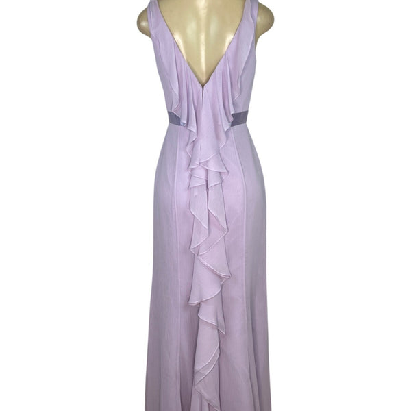 Davids Bridal Lilac V-Neck Ruffle Back Maxi Dress With Satin Waistband Size 6
