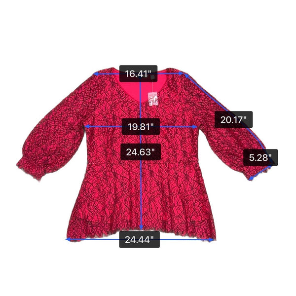 Isaac Mizrahi Live Women’s Pink Lace V-Neck Top With 3/4 Sleeve Size L