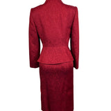 Vtg Christian Dior Women's Red Floral Skirt and Collarless Blazer Suit Sz 6