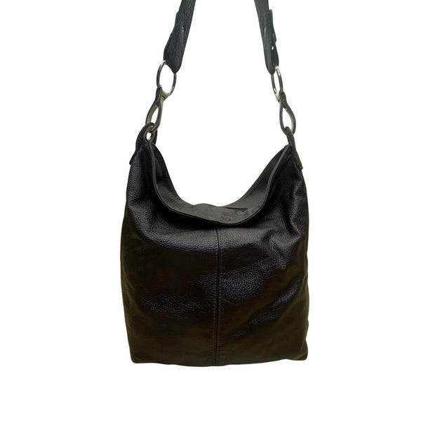 Elen Gotti Women’s Brown Leather Silver Hardware Hobo Shoulder Bag