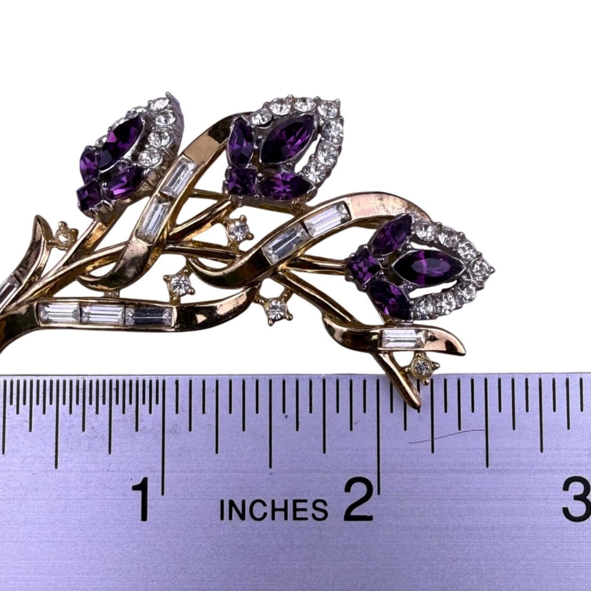  Trifari Women Gold Tone Floral Design Brooch Alfred Philippe 1953 Purple
