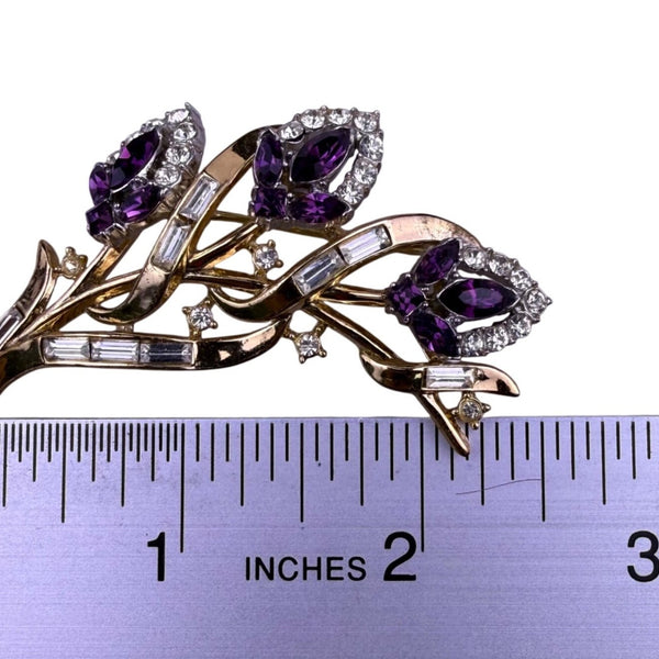  Trifari Women Gold Tone Floral Design Brooch Alfred Philippe 1953 Purple