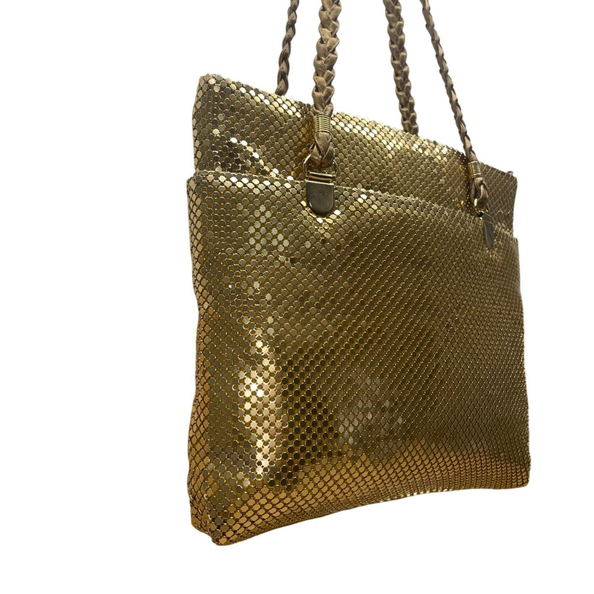 Empire Orr Women’s Gold Metallic Mesh Double Strap Zip Closure Shoulder Bag