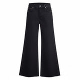 Zara Womens Black Wide Leg Frayed Hem Jeans Casual Style Size 4 