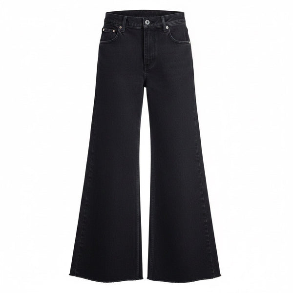 Zara Womens Black Wide Leg Frayed Hem Jeans Casual Style Size 4 