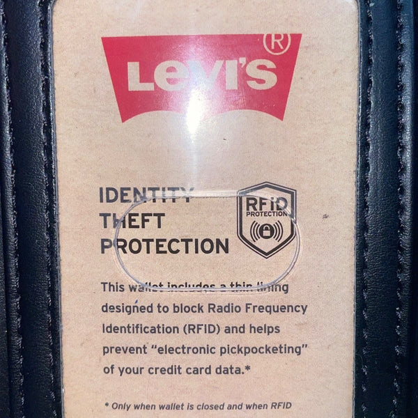 Levis Men’s Black Leather Trifold RFID Blocking Wallet