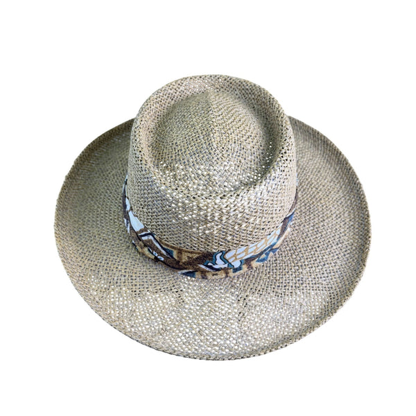 Country Gentleman Mens Natural Straw Hat Patterned Band Size L