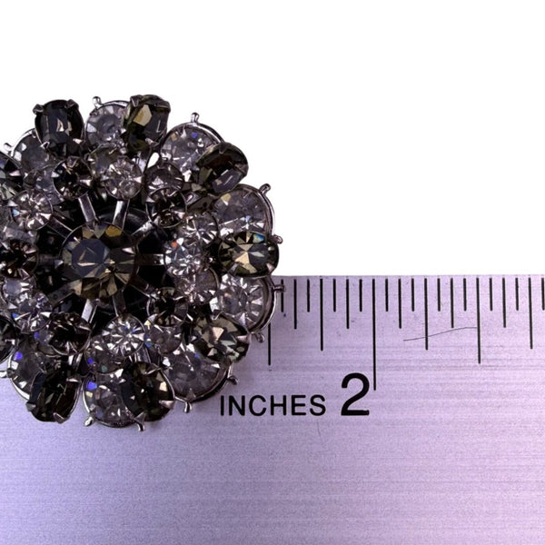 Vintage Unknown Womens Silver Tone Brooch Floral Design Gray & Clear Stones