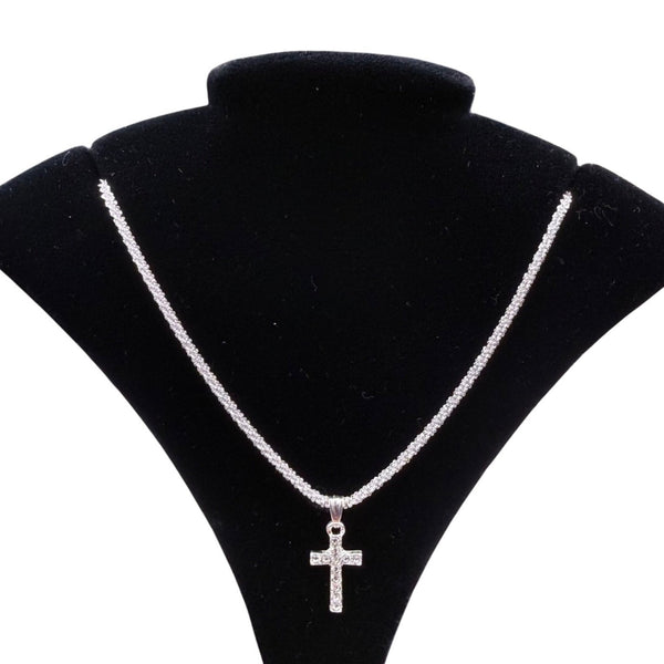 Sterling Silver Cross Pendant Necklace Adjustable Lobster Clasp Design