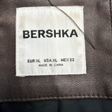 Bershka Mens Brown Faux Leather Bomber Jacket Lining Lightweight Size XL