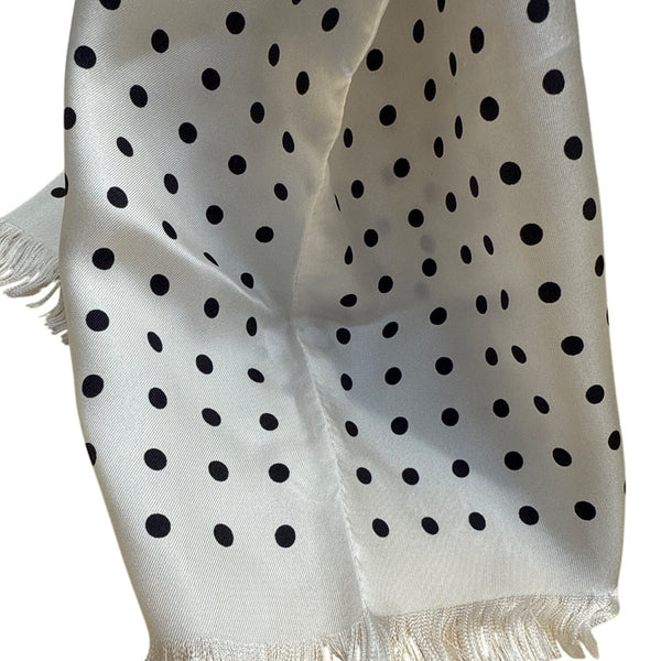 Lauren Ralph Lauren Womens Polka Dot Silk Scarf With Fringe Ivory/Black Womens