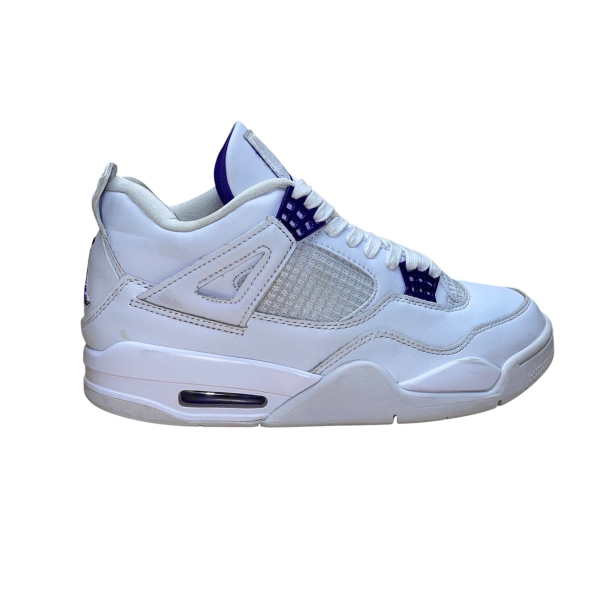 Air Jordan 4 Retro Men’s Metallic Purple & White Leather Sneakers Size US 9.5