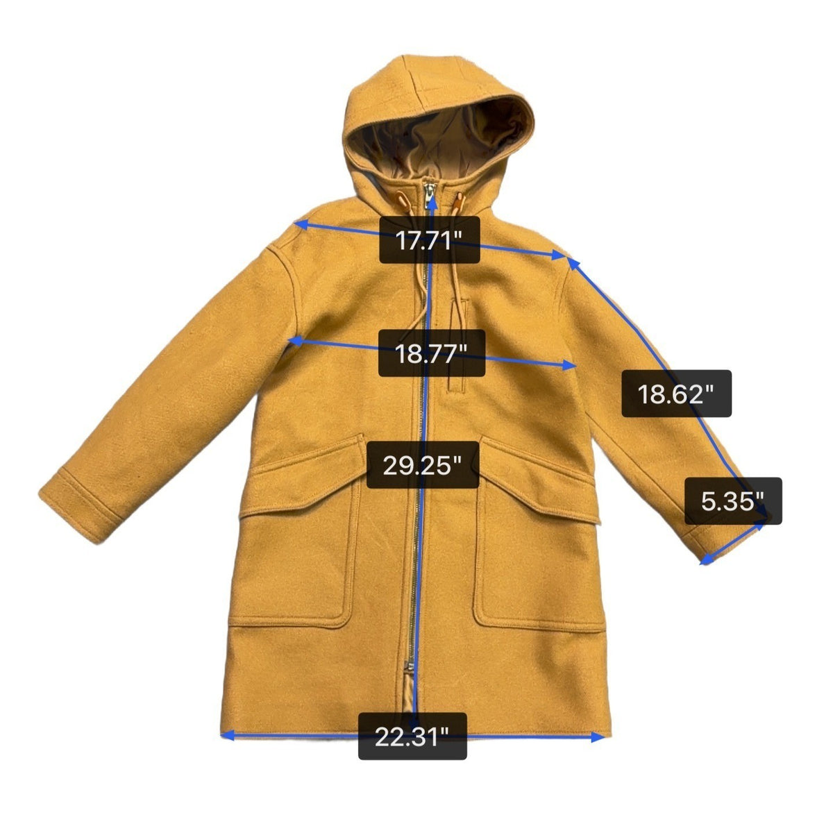 Madewell Womens Camel Wool-Blend Hooded Coat With Pockets & Zipper Sz S