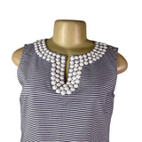 Talbots Womens Navy White Cotton Striped Sleeveless Top Petite Beaded Neck Sz S