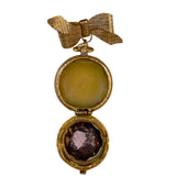 Vintage Gold Tone Enameled Womens Locket Brooch Hand-Painted Pastoral Scene Bow