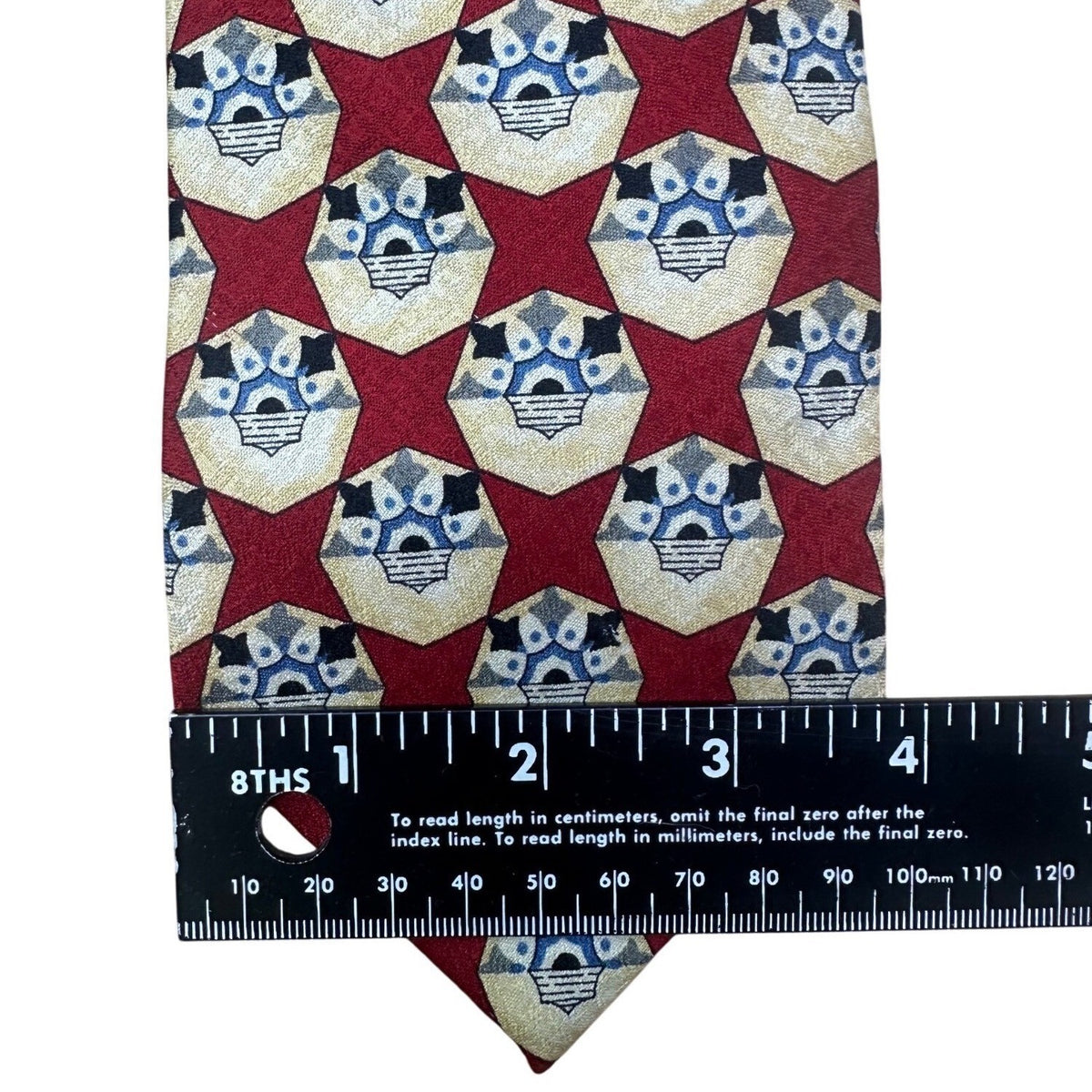 Jos A Bank Mens Red Silk Geometric Patterned Tie Corporate Collection Accessory