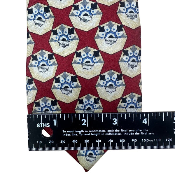 Jos A Bank Mens Red Silk Geometric Patterned Tie Corporate Collection Accessory