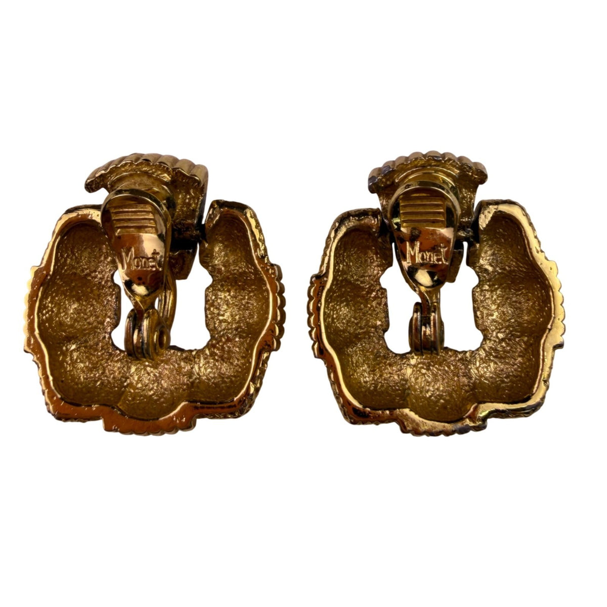 Monet Womens Gold Tone Metal Clip-On Vintage Textured Earrings Circular Design
