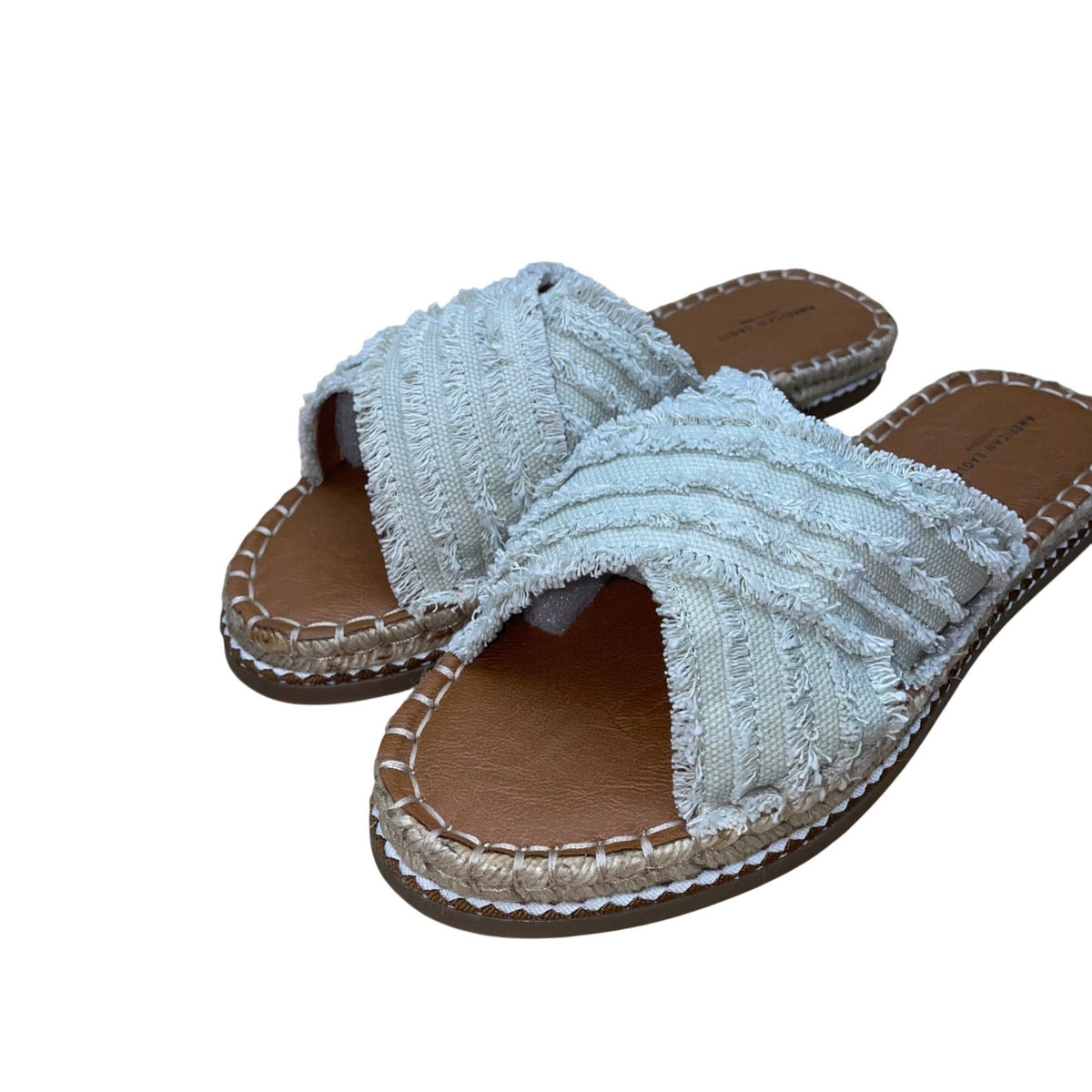 American Eagle Women’s White Cotton Fringe Cross Strap Slide Sandals Size 9