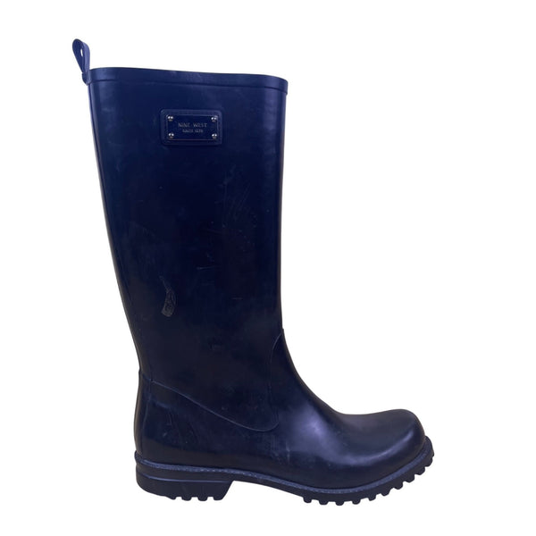 Nine West Women’s Black Rubber Tall Logo Detail Ydoll Rain Boots Size 9M