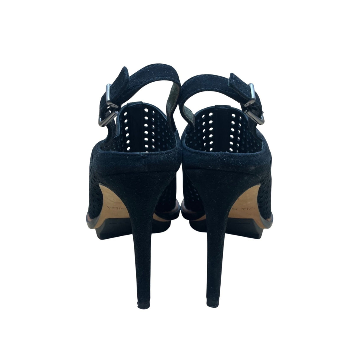Via Spiga Womens Black Suede Slingback Perforated High Heel Sandals Sz 6M