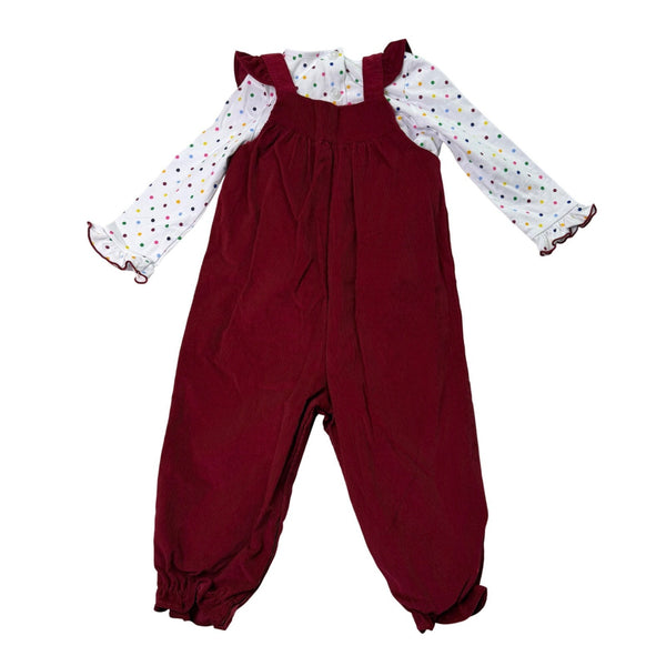 Goodlad Toddlers Burgundy & White Overalls & Polka Dot Shirt Set Sz 24mos - New