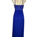 Sue Wong Royal Blue Beaded Maxi Dress With Spaghetti Straps & V-Neckline Size 2