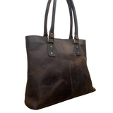 Serrv Women’s Brown Leather Timeless Design With Double Handles Tote Bag
