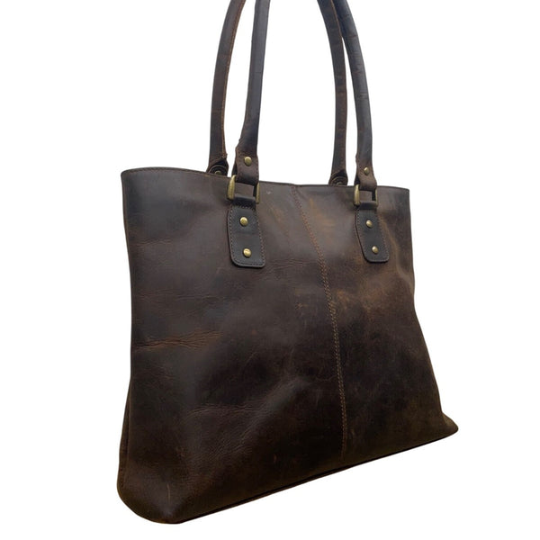 Serrv Women’s Brown Leather Timeless Design With Double Handles Tote Bag