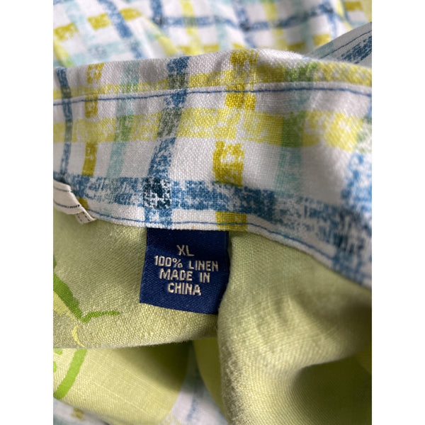 Tommy Bahama Men's Green Plaid Relaxed Linen Button Up Shirt  Shirt Sz XL