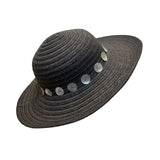 Flora Bella Womens Black Straw Hat W/Mother-Of-Pearl Accents Sun Protection