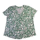 Loft Womens Green & White Floral Print Short Sleeve V-Neck T-Shirt Size XL