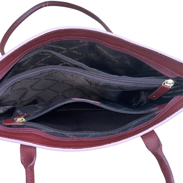 Hidesign Women’s Burgundy Leather Croc-Embossed Gold Detail Dual Straps Tote Bag