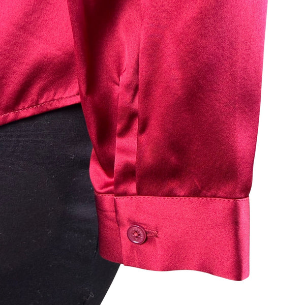 LilySilk Womens Red 100% Mulberry Silk Long-Sleeve Bow Blouse Luxury Design Sz M